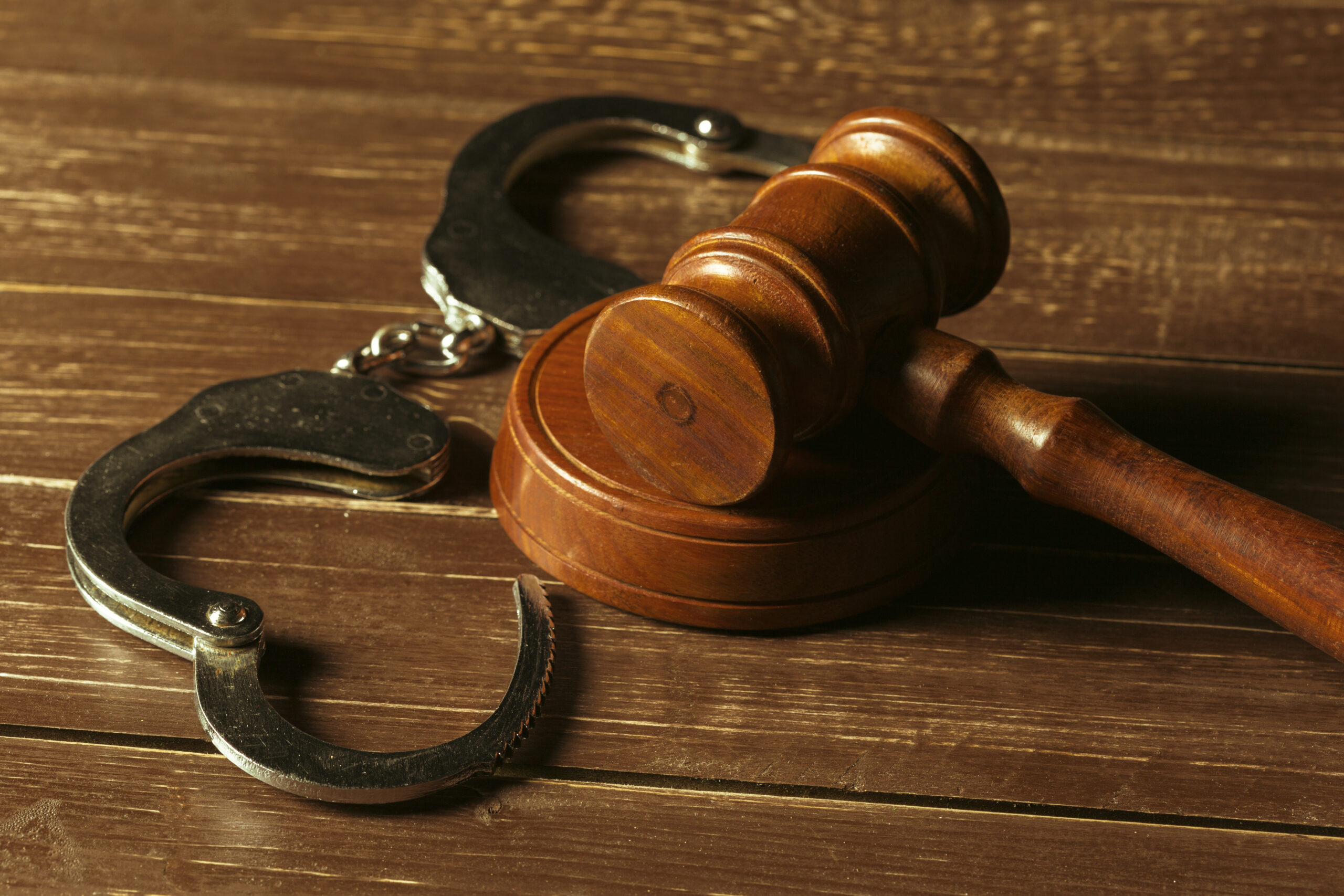 Court equipment's with handcuff represent prison terms